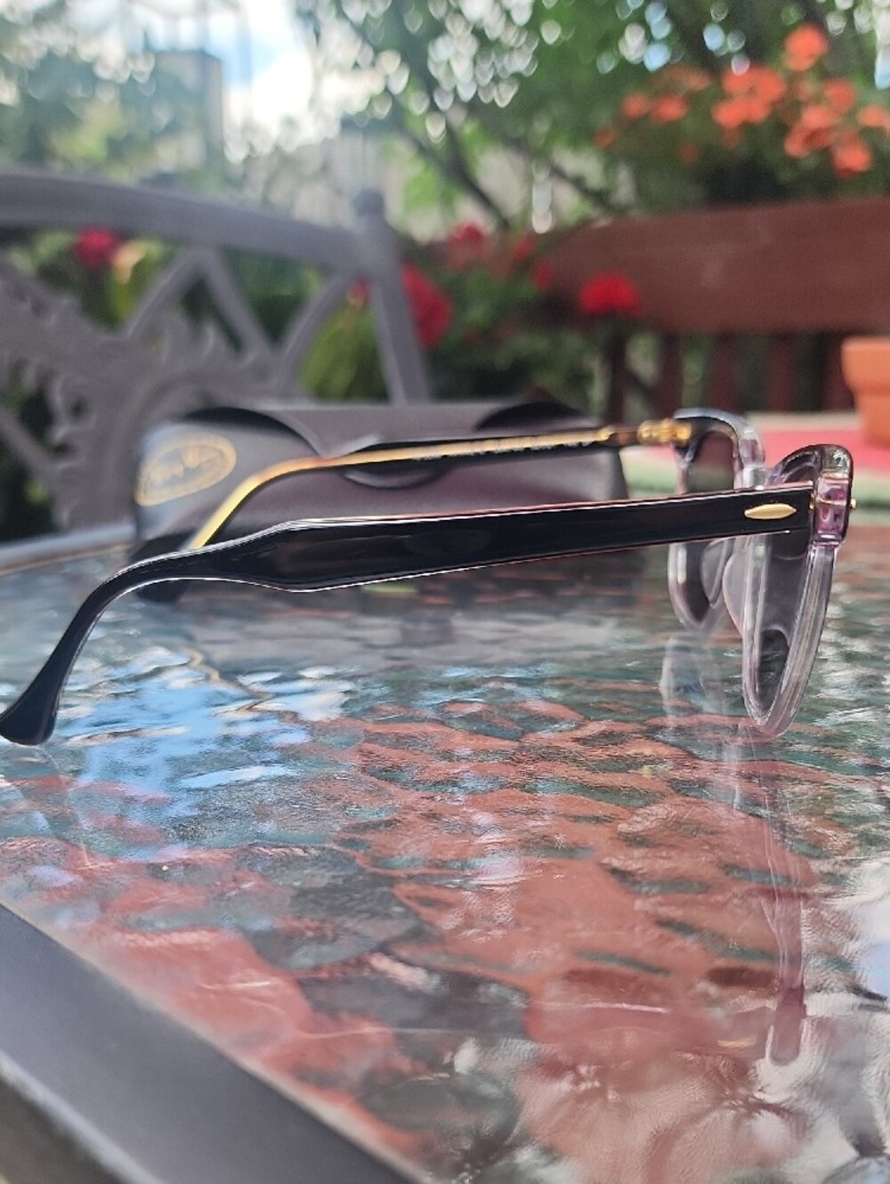 Ray-Ban Two-Tone Hawkeye Sunglasses - Polished Black & Clear, Polarized Lenses - Picture 4 of 15